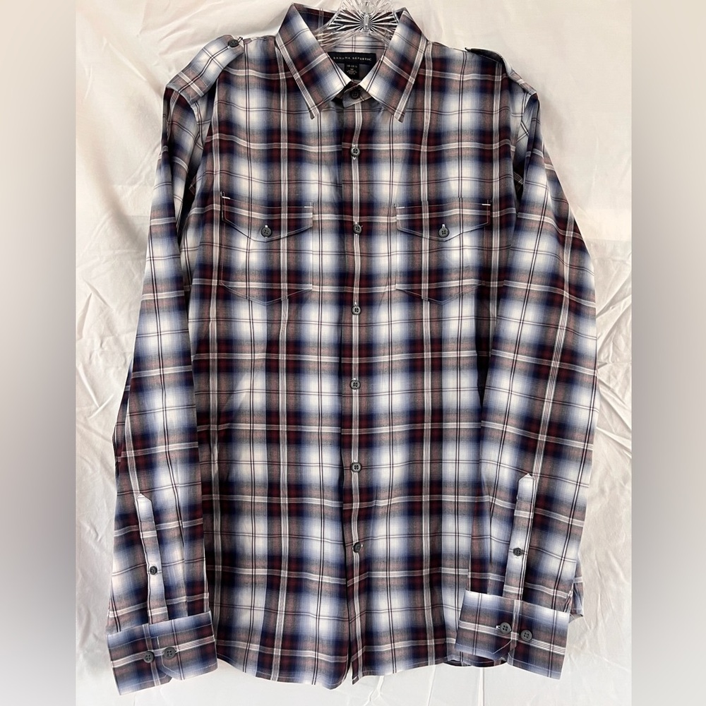 Banana Republic Blue and Red Plaid Casual Button Down Western Shirt (M)